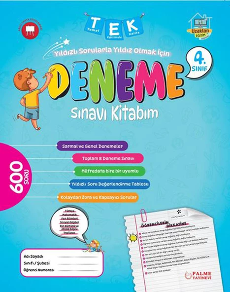 Palme 4. Sınıf Tek Deneme Sınavı Kitabım