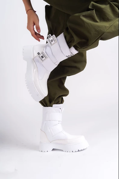 ELİSA Cırt Cırtlı Suya ve Soğuğa Dayanıklı Paraşüt Kumaş Rugan Kadın Bot BT Beyaz - Resim 3