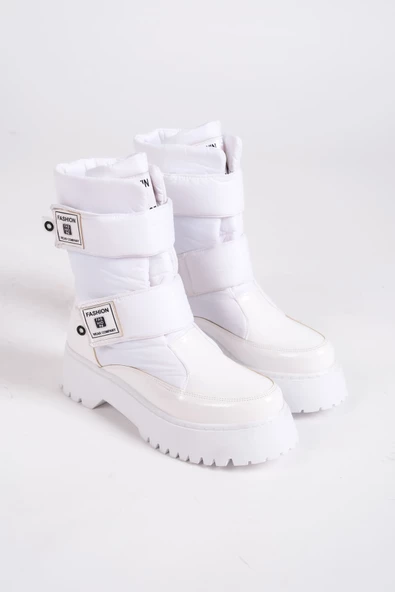 ELİSA Cırt Cırtlı Suya ve Soğuğa Dayanıklı Paraşüt Kumaş Rugan Kadın Bot BT Beyaz - Resim 4