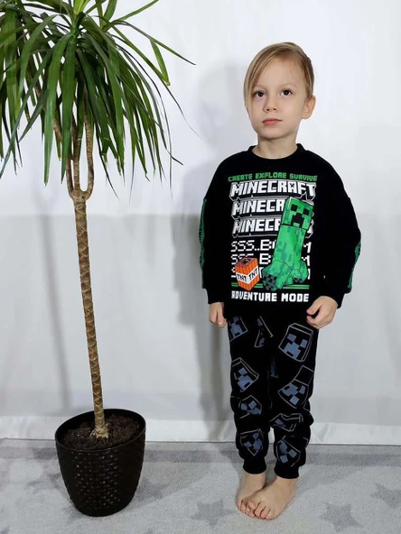 ERKEK ÇOCUM MINECRAFT BASKILI 3 İPLİK PAMUK EŞOFMAN TAKIMI - 4