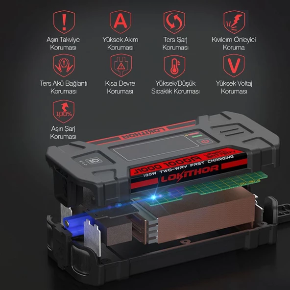 Lokithor J1000 12V 1000Amp LiFePO4 Akıllı Akü Takviye + Powerbank + Led Lamba - Resim 5