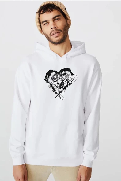 Chucky And Bride Horror Beyaz Erkek 3ip Kapşonlu  Sweatshirt ürün görseli 1