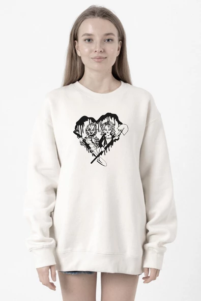 Chucky And Bride Horror Beyaz Kadın 2ip Sweatshirt - 1