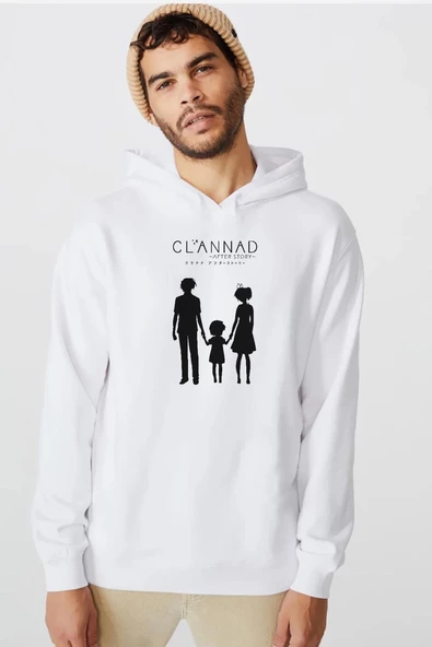 Clannad Anime After Story Beyaz Erkek 3ip Kapşonlu  Sweatshirt