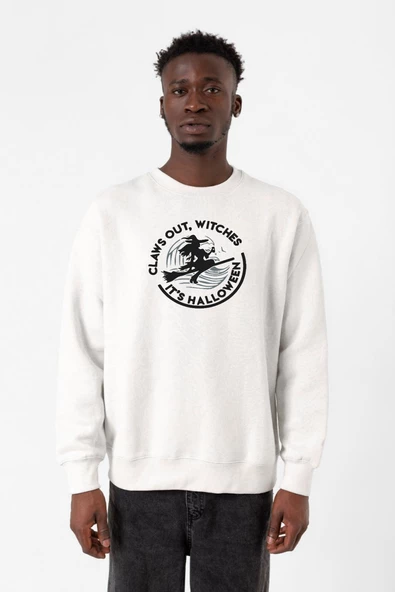 Claws Out Witches Its Halloween Beyaz Erkek 2ip Sweatshirt