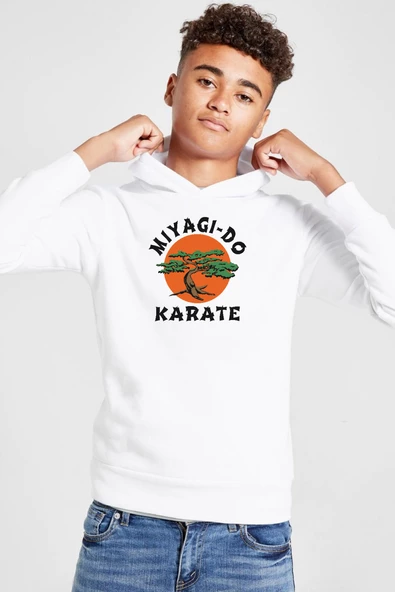 Cobra Kai Miyagi Do Karate Beyaz Çocuk 3ip Kapşonlu Sweatshirt