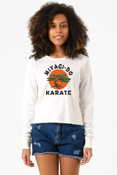Cobra Kai Miyagi Do Karate Ekstra Uzunkol Sweatshirt Ekru ürün görseli 1