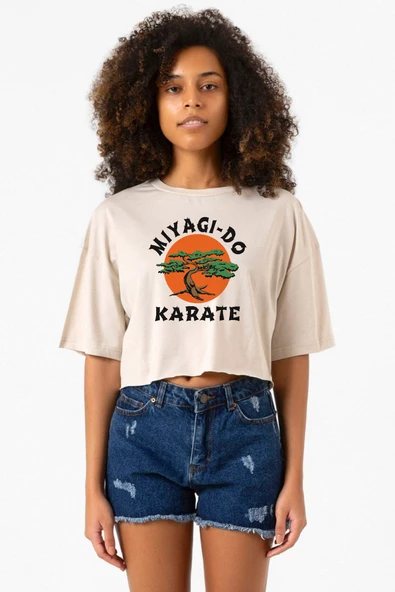 Cobra Kai Miyagi Do Karate Bej Kadın Crop Tshirt ürün görseli 1