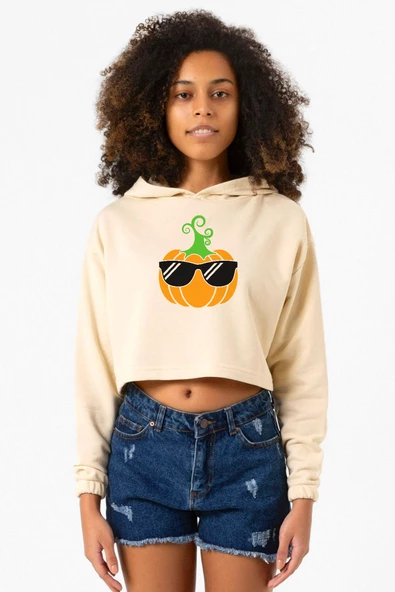 Cool Pumpkin Bej Kadın Crop Kapşonlu ürün görseli