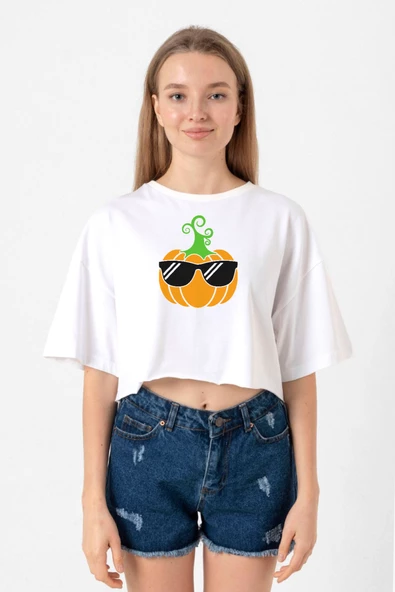 Cool Pumpkin Beyaz Kadın Crop Tshirt