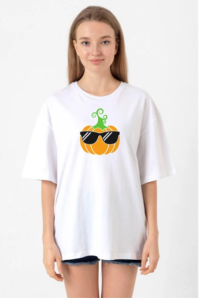 Cool Pumpkin Beyaz Kadın Oversize Tshirt