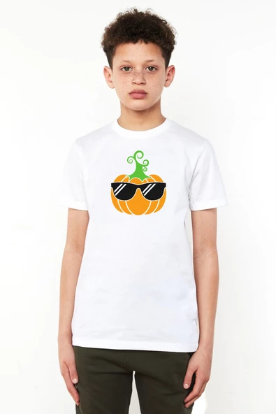 Cool Pumpkin Beyaz Çocuk Bisikletyaka Tshirt