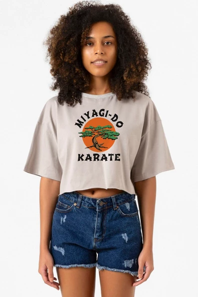 Cobra Kai Miyagi Do Karate Taş Rengi Kadın Crop Kapşonlu ürün görseli 1