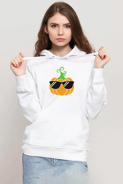 Cool Pumpkin Beyaz Kadın 3ip Kapşonlu Sweatshirt ürün görseli