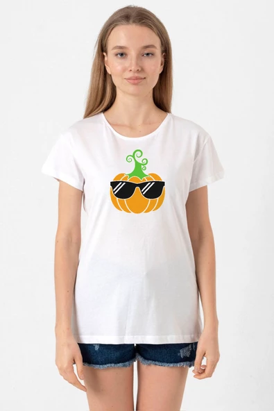 Cool Pumpkin Beyaz Kadın Bisikletyaka Tshirt