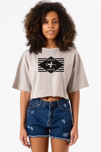 Cowboy Bebop Hammer Head Taş Rengi Kadın Crop Kapşonlu