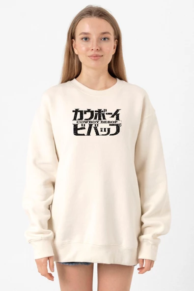 Cowboy Bebop Retro Letter Logo Ekru Kadın 2ip Sweatshirt ürün görseli
