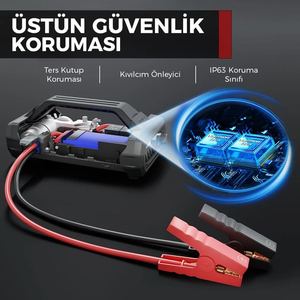 Lokithor JA2500 12V 2500Amp LiFePO4 Akıllı Akü Takviye + Pompa + Powerbank + Led Lamba - Resim 8