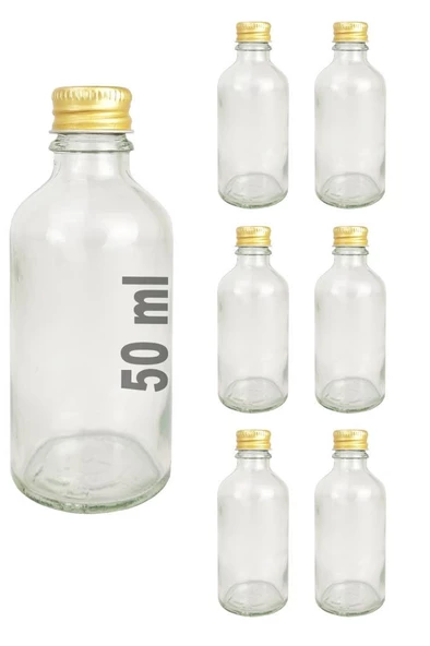 Digithome 6’lı 50 ml Gold Metal Kapaklı Cam Zencefil Shot Şişesi Söz Nişan Hediyelik Kolonya Şişesi C1-1-149 ürün görseli