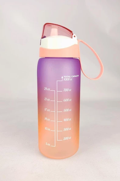 1 Lt Çift Renk Ölçü Baskılı Motivasyon Sağlıklı Plastik Su Şişesi Yavruağzı – 161646-162 C1-1-139 - 3