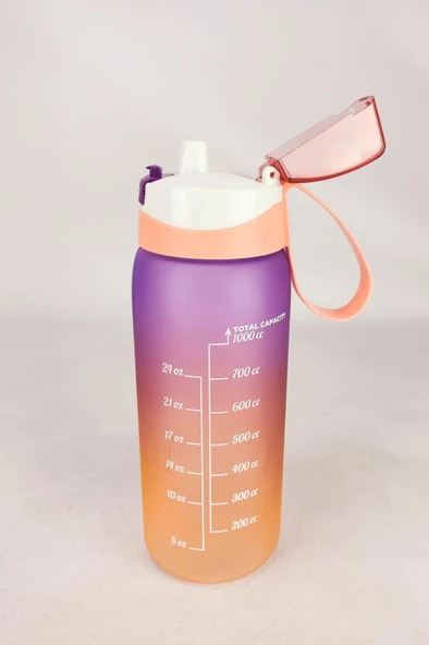 1 Lt Çift Renk Ölçü Baskılı Motivasyon Sağlıklı Plastik Su Şişesi Yavruağzı – 161646-162 C1-1-139 - 4
