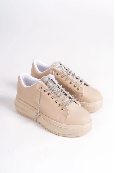 DELLA Bağcıklı Ortopedik Taban Taşlı Kadın Sneaker Ayakkabı TT Ten - 4