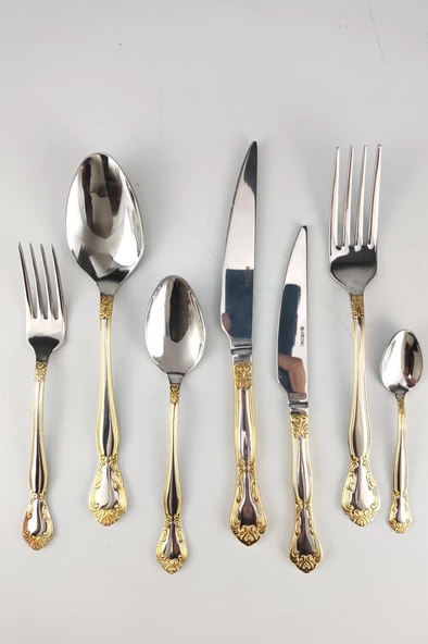 Digithome Queen 12 Kişilik 84 Parça Paslanmaz Çelik Çatal Kaşık Bıçak Takımı Gold – UK 002 C320.113 - 3