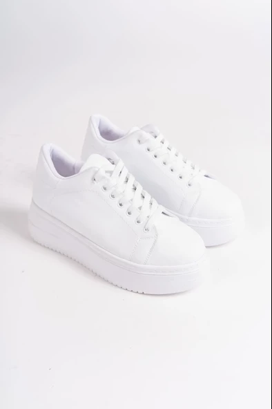 BİANA Bağcıklı Ortopedik Taban Kadın Sneaker Ayakkabı BT Beyaz - 4