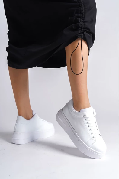 BİANA Bağcıklı Ortopedik Taban Kadın Sneaker Ayakkabı BT Beyaz - 3