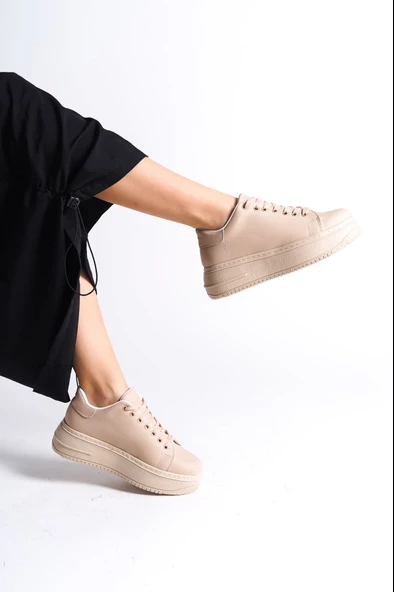 BİANA Bağcıklı Ortopedik Taban Kadın Sneaker Ayakkabı TT Ten - 3