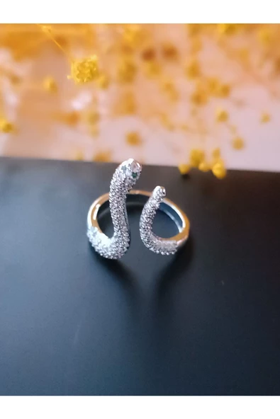 zirkon taşlı farklı ve özel tarz yılan yüzük - Resim 3