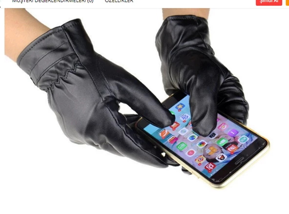 Erkek Suni Deri Eldiven Dokunmatik Ekran Uyumlu - 3