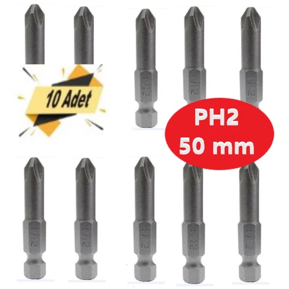 Bits Uç, Yıldız Matkap Ucu PH2X50 mm 10 Adet