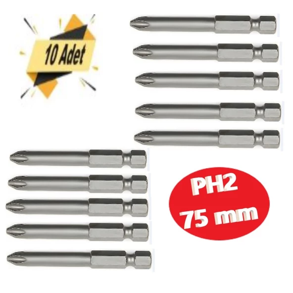 Bits Uç, Yıldız Matkap Ucu PH2X75 mm 10 Adet