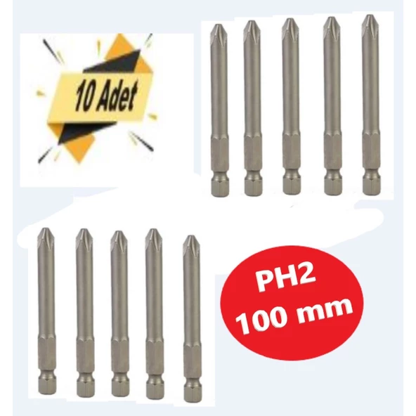 Bits Uç, Yıldız Matkap Ucu PH2X100 mm 10 Adet