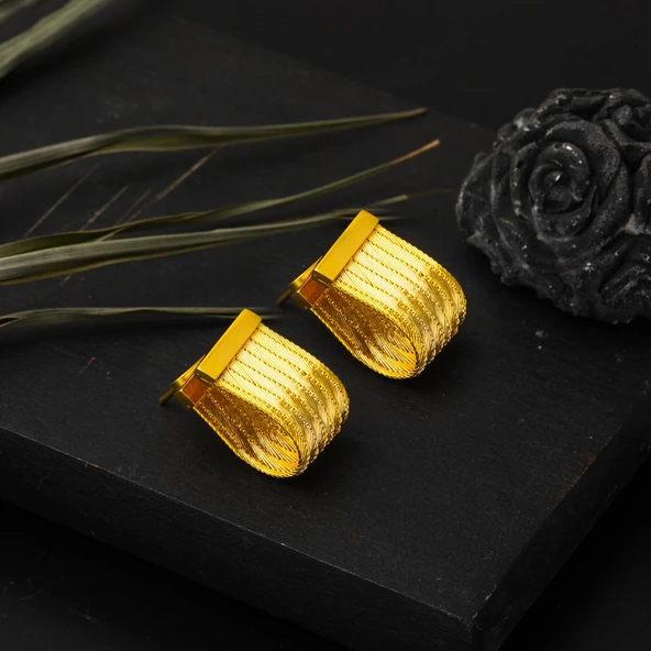 14 Ayar 7 Sıra Trabzon Hasır Altın Küpe - Resim 2