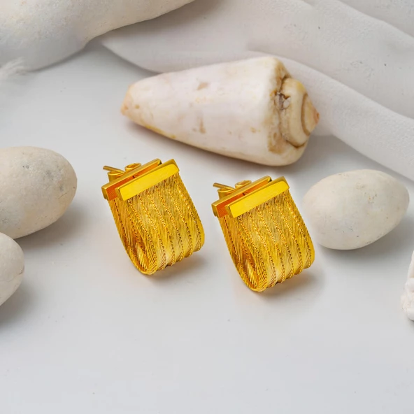 14 Ayar 7 Sıra Trabzon Hasır Altın Küpe - Resim 3