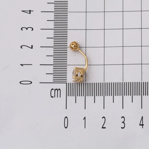 14 Ayar Tektaşlı Altın Göbek Piercing - Resim 4