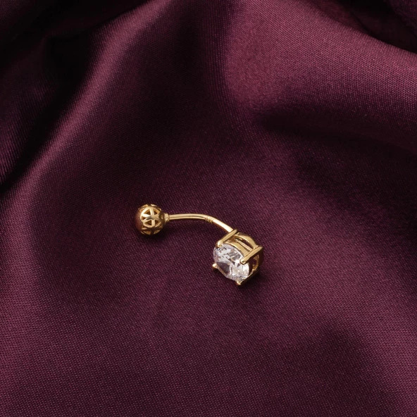 14 Ayar Tektaşlı Altın Göbek Piercing - Resim 3