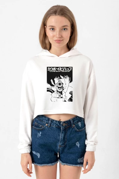 Cowboy Bebop Spike See You Space Cowboy Ekru Kadın Crop Kapşonlu ürün görseli 1