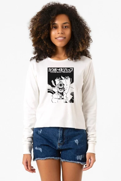 Cowboy Bebop Spike See You Space Cowboy Ekstra Uzunkol Sweatshirt Ekru ürün görseli