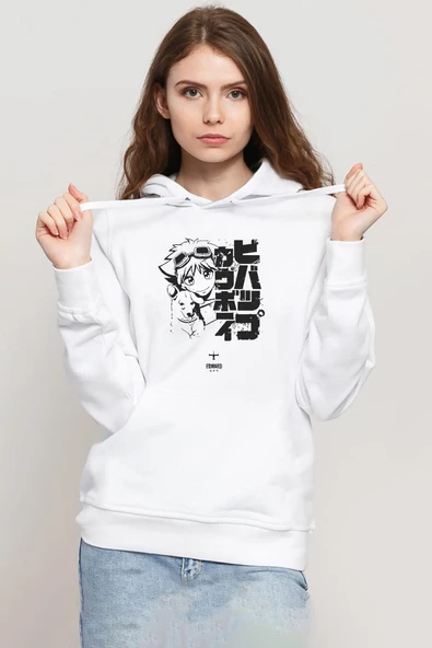 Cowboy Bebop Vintage Ein and Ed Beyaz Kadın 3ip Kapşonlu Sweatshirt ürün görseli