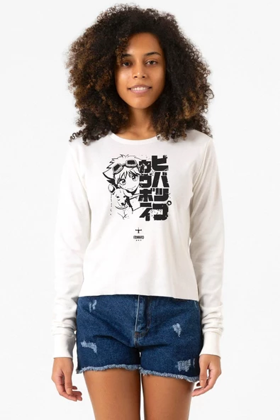 Cowboy Bebop Vintage Ein and Ed Ekstra Uzunkol Sweatshirt Ekru