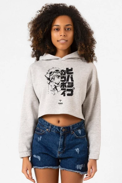 Cowboy Bebop Vintage Ein and Ed Grimelanj Kadın Crop Kapşonlu ürün görseli 1
