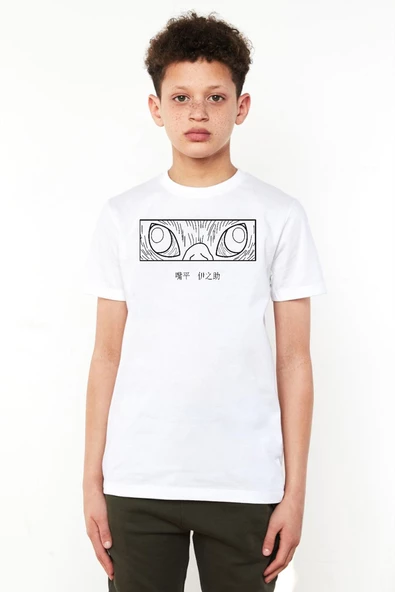 Demon Slayer Anime Inosuke Hashibira Eyes Beyaz Çocuk Bisikletyaka Tshirt