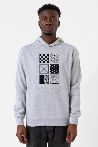 Demon Slayer Anime Patterns Grimelanj Erkek Kapşonlu 3ip Sweatshirt