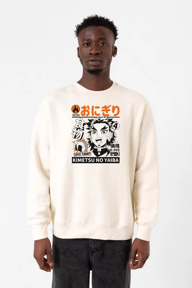 Demon Slayer Anime Super Yummy Ekru Erkek 2ip Sweatshirt