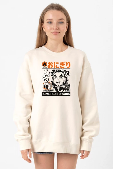Demon Slayer Anime Super Yummy Ekru Kadın 2ip Sweatshirt