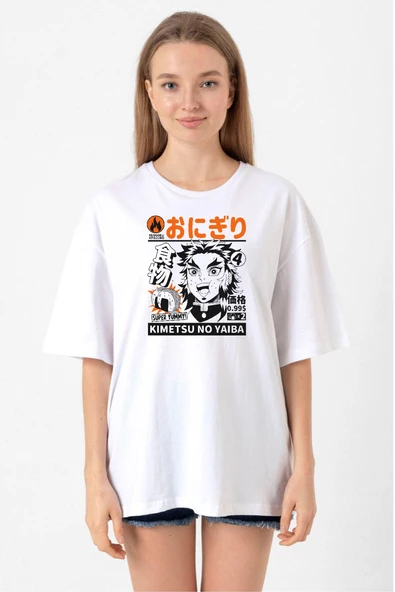 Demon Slayer Anime Super Yummy Beyaz Kadın Oversize Tshirt