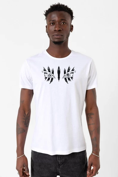 Demon Slayer Anime Upper Moon Demon Eyes Beyaz Erkek Bisikletyaka Tshirt